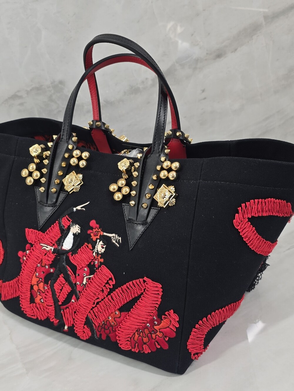 🔥RARE🔥 Christian Louboutin Tote Bag with Red Embroidered Flamenco Motif - Picture 10 of 16